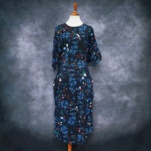 Anntian 100% Silk Garden Party Night Print Long Maxi Turnaround Dress One Size